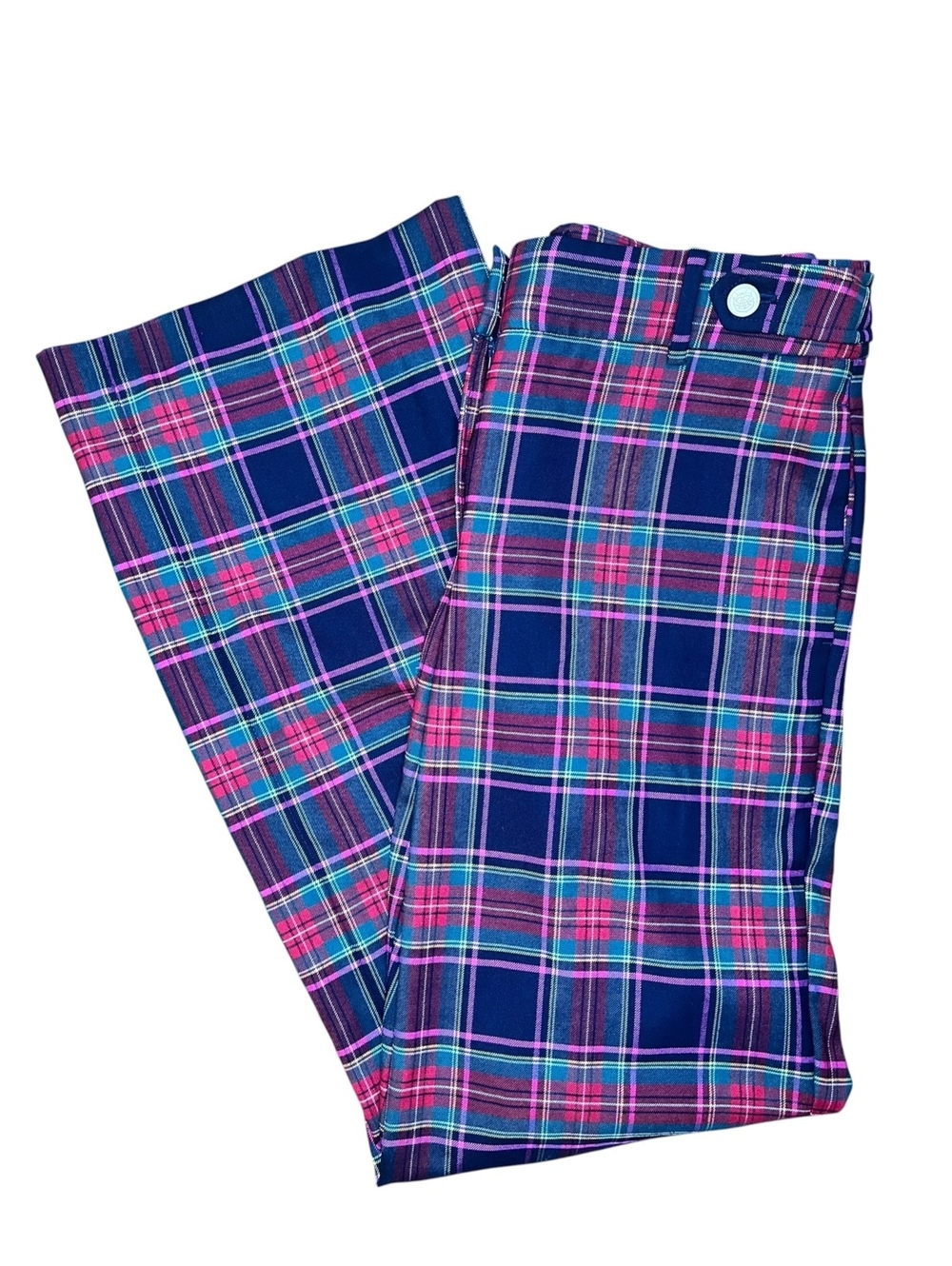 Talbots Size 4 Plaid Wide Leg Trousers Wool Blend Buttons Holiday Preppy Tartan